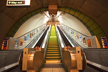 Escalators at Underground station, London, England, United Kingdom, Europe