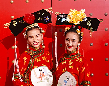 Women dressed in traditional costume, Beijing, China, Asia