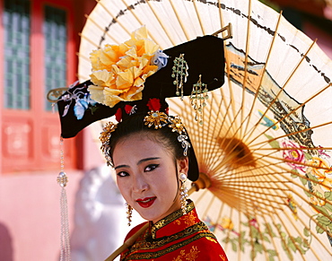 Woman dressed in traditional costume, Beijing, China, Asia