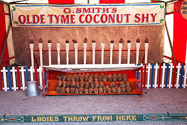 Traditional fairground coconut shy, England, United Kingdom, Europe