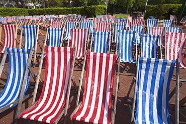 Deckchairs in Embankment Gardens, London, England, United Kingdom, Europe