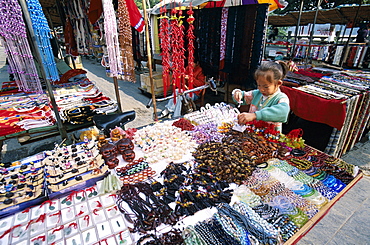 Jade and jewellery products on display, outdoor store, Shanghai, China, Asia