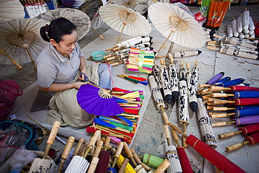 Umbrella making at Umbrella Village, Borsang, Chiang Mai, Thailand, Southeast Asia, Asia