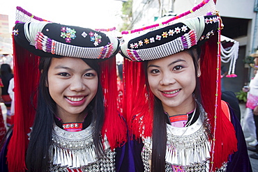 Lisu hilltribe girls, Chiang Mai Flower Festival, Chiang Mai, Thailand, Southeast Asia, Asia