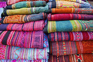 Hilltribe woven material on display at Sunday Street Market, Chiang Mai, Thailand, Southeast Asia, Asia