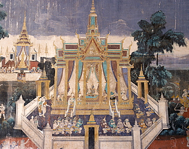 Mural depicting Ramayana Story, Royal Pavilion, Phnom Penh, Cambodia, Indochina, Southeast Asia, Asia