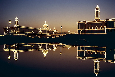 Secretariat Buildings at night, Delhi, India, Asia