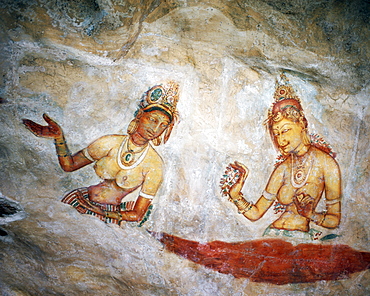 Cloud maidens, Sigiriya frescoes, Sigiriya, UNESCO World Heritage Site, Sri Lanka, Asia