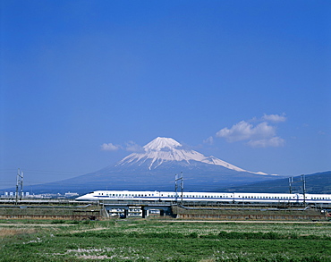 Mount Fuji and Bullet Train (Shinkansen), Honshu, Japan, Asia