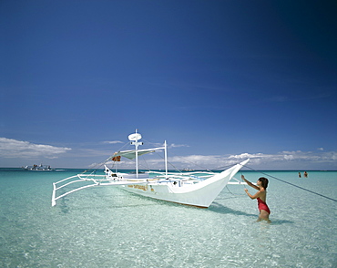 Boat in water, Boracay Beach, Boracay Island, Philippines, Southeast Asia, Asia