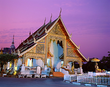 Wat Phra Sing at night, Chiang Mai, Thailand, Southeast Asia, Asia