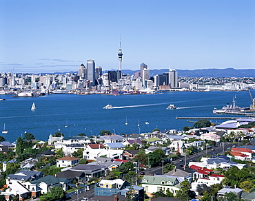 City skyline and Devonport from Mount Victoria, Auckland, North Island, New Zealand, Pacific