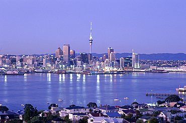 City skyline at night, Auckland, North Island, New Zealand, Pacific