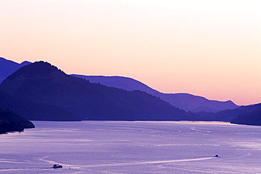 Queen Charlotte Sound at dawn, Marlborough Sounds, Marlborough, South Island, New Zealand, Pacific