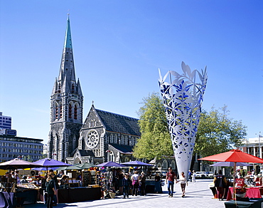 Cathedral Square and Christchurch Cathedral, Christchurch, Canterbury, South Island, New Zealand, Pacific