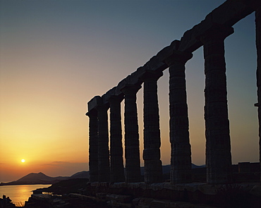 Temple of Poseidon at sunset, Cape Sounion, Greece, Europe