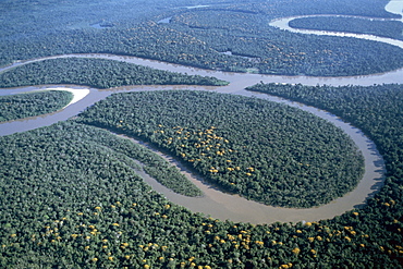 Aerial view of Amazon River, Amazon Jungle, Brazil, South America