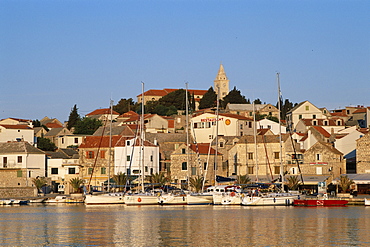 Town skyline, Primosten, Dalmatian Coast, Croatia, Europe