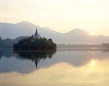 Dawn, Lake Bled, Bled, Gorenjska Region, Slovenia, Europe