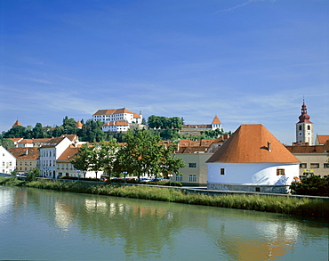 Town skyline and Drava River, Ptuj, Stajerska, Slovenia, Europe