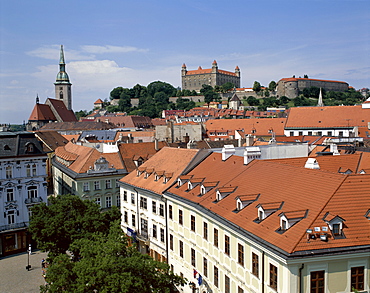 Old City rooftops and castle, Bratislava, Slovakia, Europe