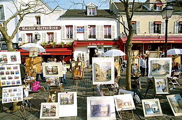 Paintings for sale, Place du Tertre, Montmartre, Paris, France, Europe