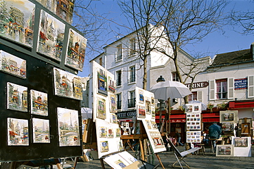 Paintings for sale, Place du Tertre, Montmartre, Paris, France, Europe