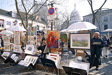 Paintings for sale, Place du Tertre, Montmartre, Paris, France, Europe