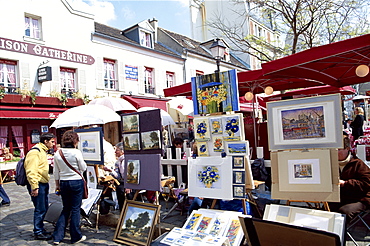 Paintings for sale, Place du Tertre, Montmartre, Paris, France, Europe