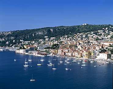 Harbour and fishing boats, Villefranche-sur-Mer, near Nice, Provence, Cote d'Azur, French Riviera, France, Mediterranean, Europe