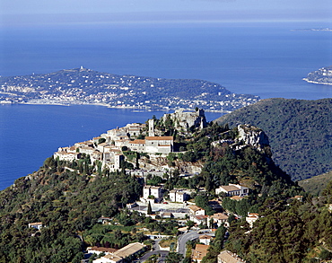 Eze village and Mediterranean coast, Eze, Provence, Cote d'Azur, France, Mediterranean, Europe