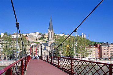 City skyline with Pont Bonaparte over the Soane River, Lyons, Rhone Valley, France, Europe