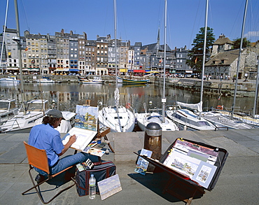 Artist, Honfleur Harbour, Honfleur, Normandy, France, Europe