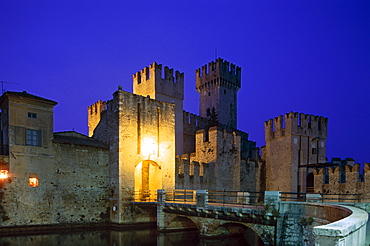 Rocca Scaligera Castle at night, Sirmione, Lake Garda, Veneto, Italy, Europe