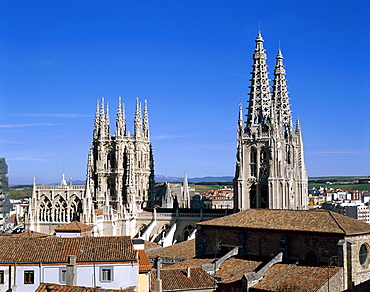 Grey spires, Burgos Cathedral, UNESCO World Heritage Site, Burgos, Castilla y Leon, Spain, Europe