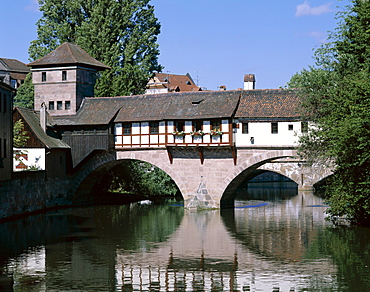 The Little Bridge and Pegnitz River, Nuremberg, Bavaria, Franconia, Germany, Europe