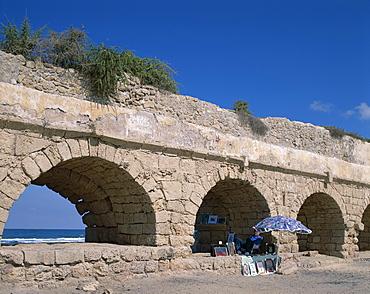 Roman Aqueduct on the coast, Caesarea, Israel, Middle East