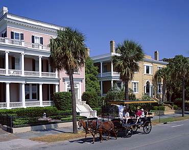 Houses on East Battery with horse and carriage, Charleston, South Carolina, United States of America, North America