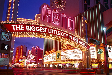 Hotels and casinos at night, Reno, Nevada, United States of America, North America