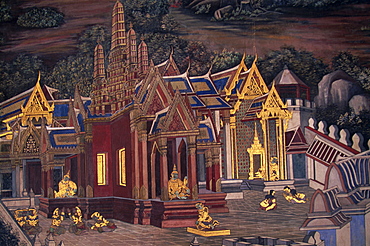 Murals depicting scenes from the Ramakian, Wat Phra Kaew, Grand Palace, Bangkok, Thailand, Southeast Asia, Asia