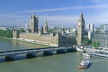 Skyline, River Thames and Houses of Parliament, UNESCO World Heritage Site, seen from the London Eye, London, England, United Kingdom, Europe