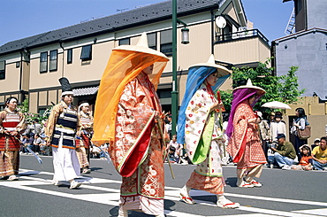 Girls dressed in Heian period costume, Japanese Warriors Procession Festival, Odawara, Kanagawa, Japan, Asia