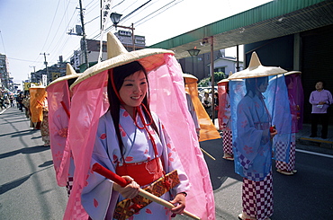 Girls dressed in Heian period costume, Japanese Warriors Procession Festival, Odawara, Kanagawa, Japan, Asia