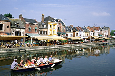 Waterside restaurants in the St. Leu area, Amiens, Picardy, France, Europe