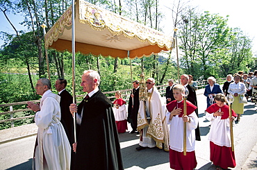 Corpus Domini Festival parade at San Lorenzo, Dolomites, Trento, Italy, Europe