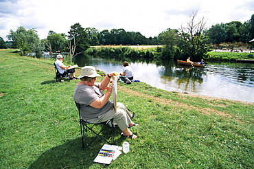 Artists on the banks of the River Stour, Suffolk, England, United Kingdom, Europe