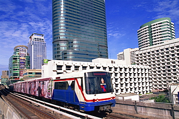 City skyline and skytrain, Bangkok, Thailand, Southeast Asia, Asia