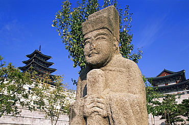 Ancient Korean stone statue, National Folk Museum, Gyeongbokgung Palace, Seoul, South Korea, Asia