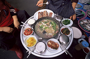 Typical Korean meal, Jagalchi Market, Busan, South Korea, Asia