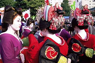 Geishas at Jidai Matsuri Festival held annually in November at Sensoji Temple Asakusa, Tokyo, Honshu, Japan, Asia